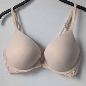 Victoria's Secret Uplift Demi Nude Beige Bra Front Close Gold Hardware 34D